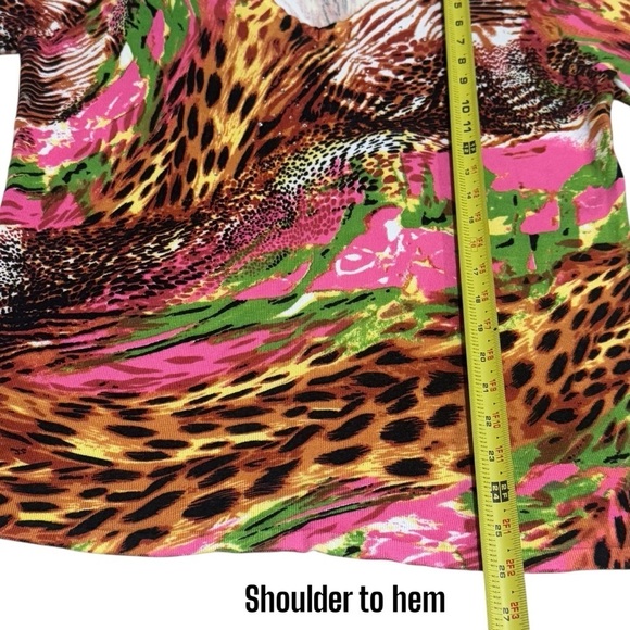 Quacker Factory Leopard and Floral Print Rhinestone V-Neck Blouse Size S - Picture 10 of 10